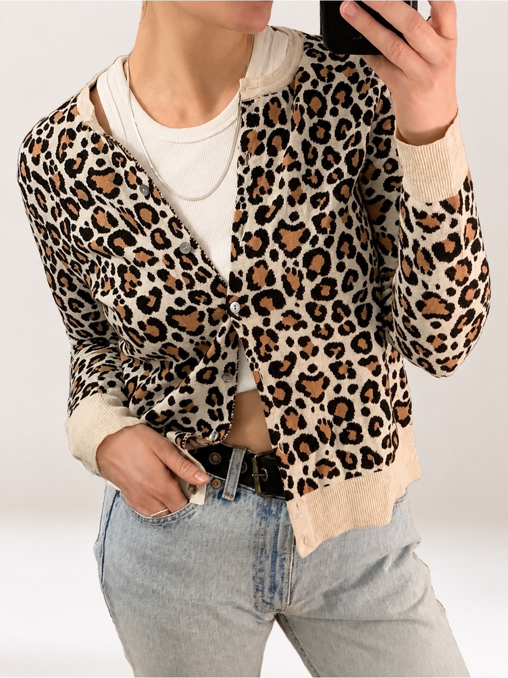 NWOT A NEW DAY Leopard Cheetah Animal Print 100% Cotton Knit Cardigan Sweater S
